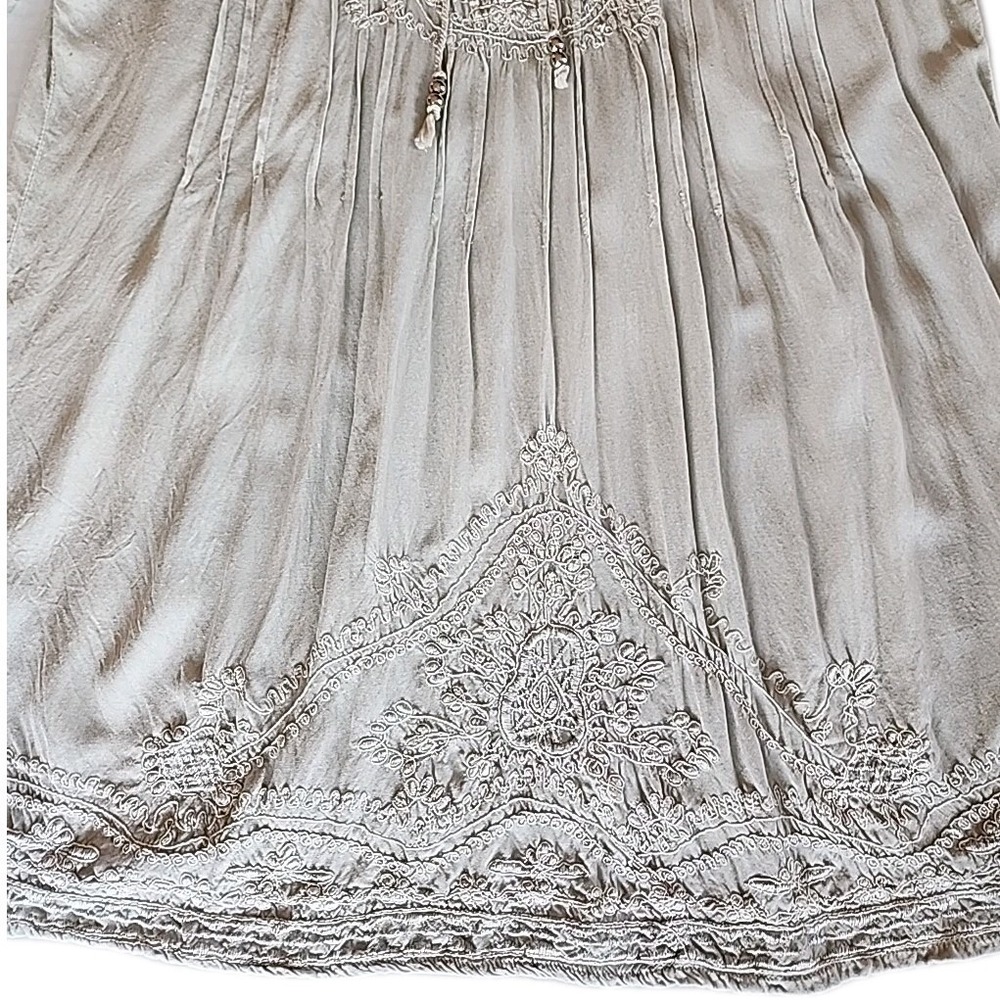 Solitaire Pintuck Embroidered Top Sz L Ivory Keyhole‎ Tunic Boho Peasant Casual - Picture 4 of 12